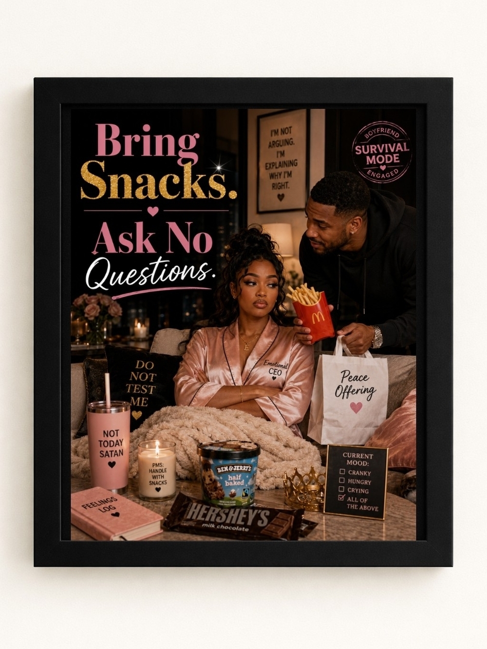 Bring Snacks Ask No Questions 8x10 Framed A.I. Art Print
